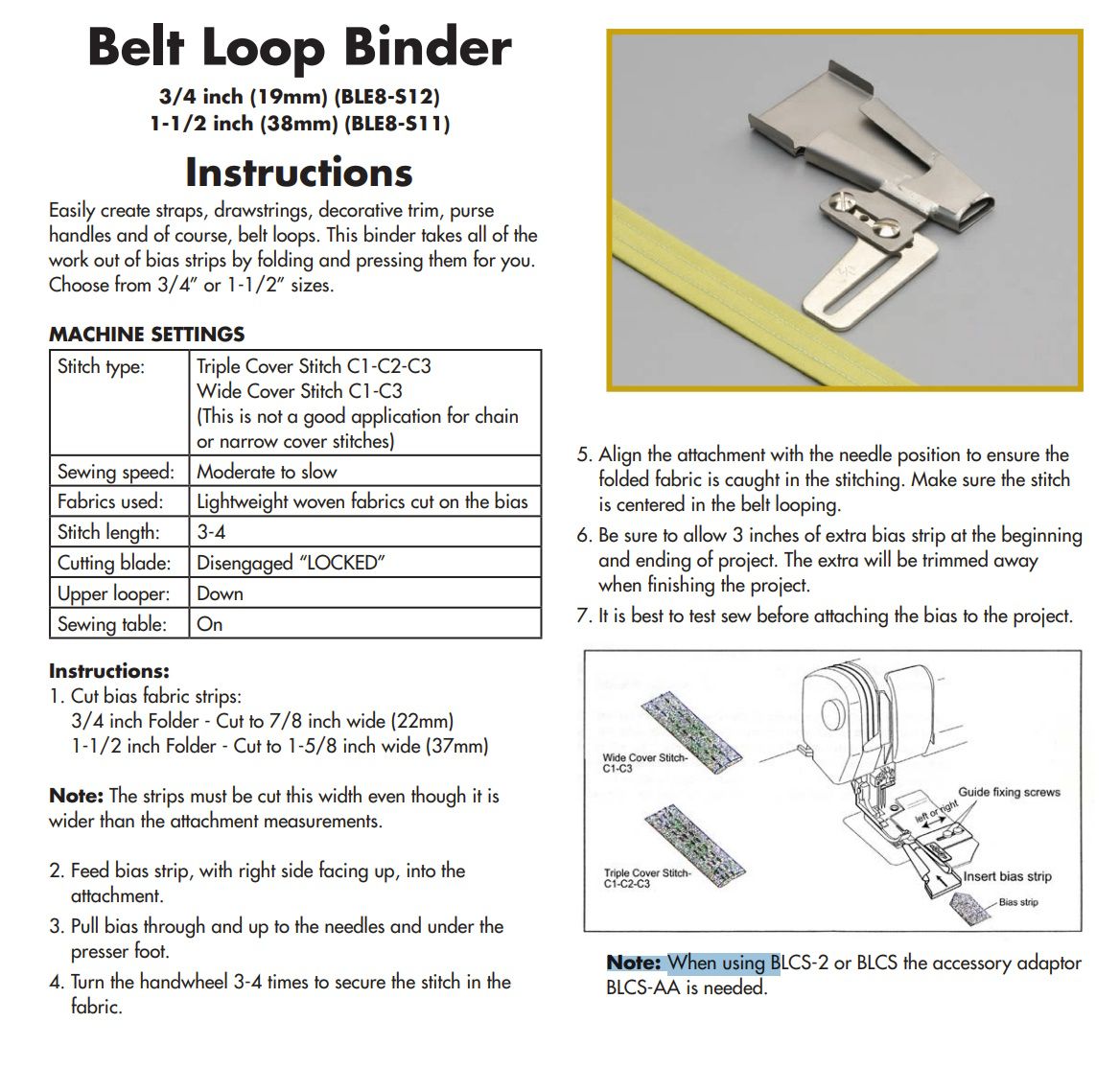 BABY LOCK BELT LOOP BINDER 3/4" SERGER FOOT BLE8-S12