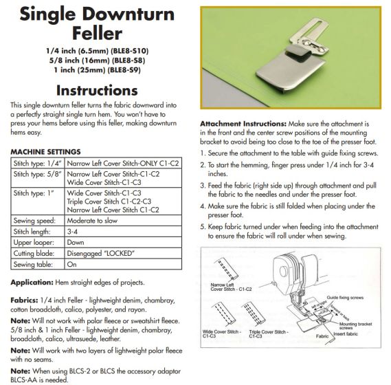 BABY LOCK SINGLE DOWNTURN FELLER 1/4" BLE8-S10