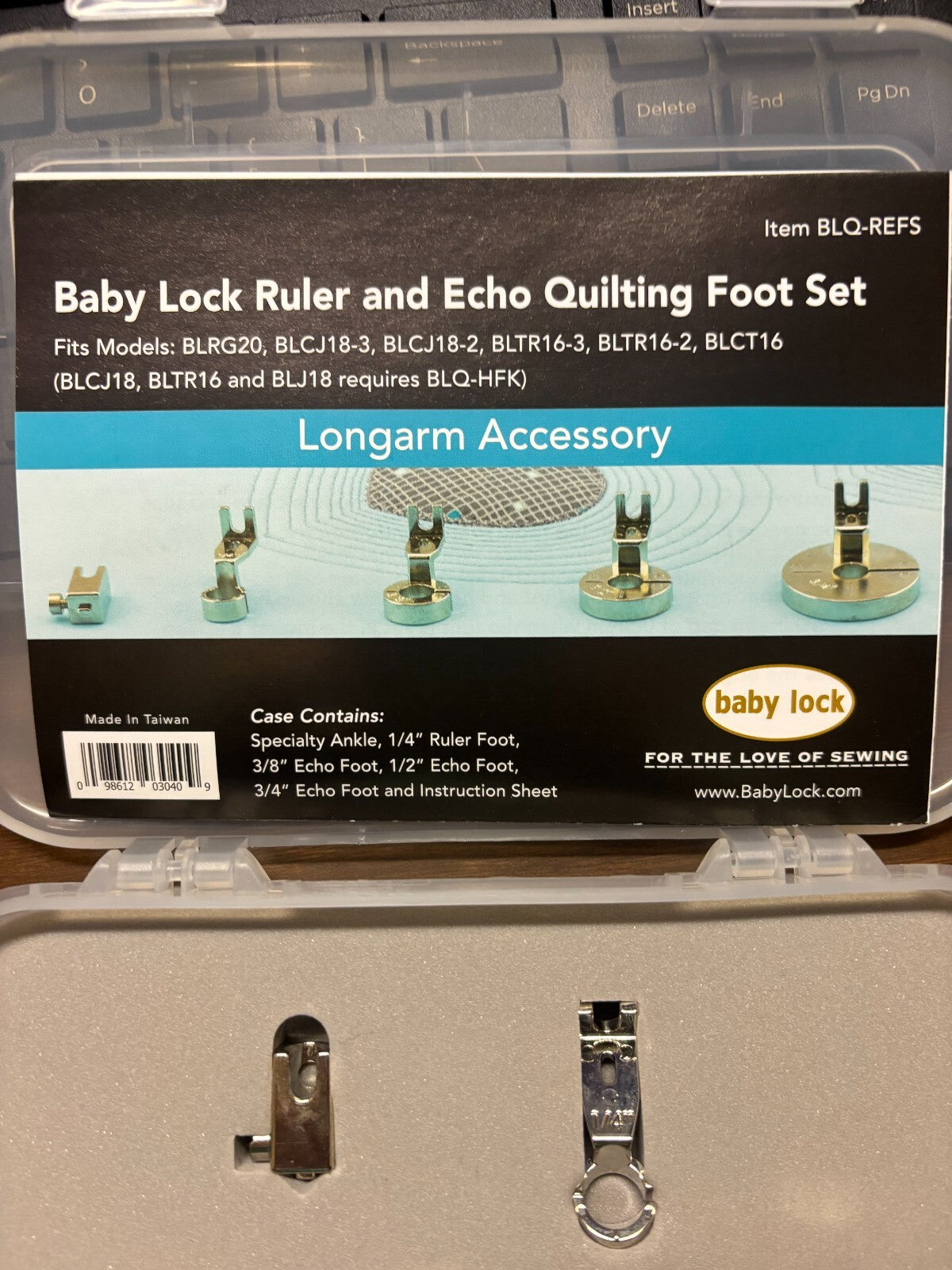 BABY LOCK RULER AND ECHO QUILTING FOOT KIT BLQ-REFS 4 FEET AND SHANK ANKLE