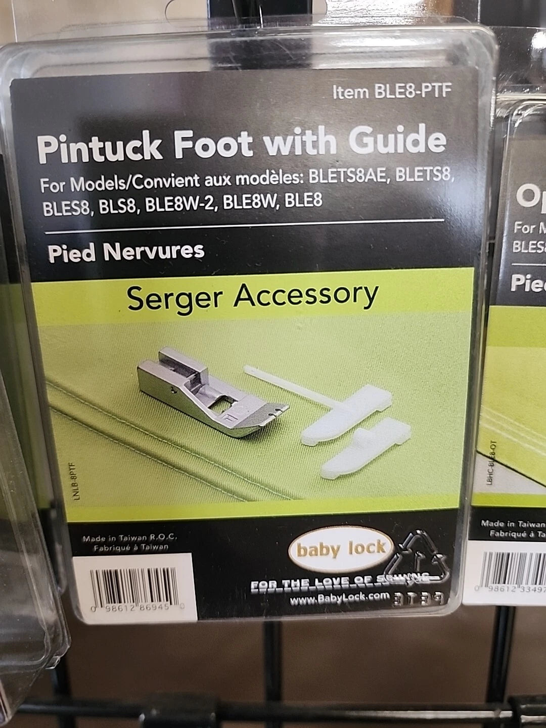 BABY LOCK SERGER PINTUCK FOOT WITH GUIDE BLE8-PTF